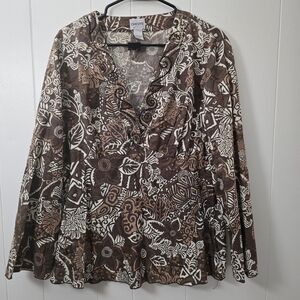 Chico's Floral Brown and Cream Blouse Size 2